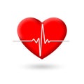 3d Heart beat icon. Heartbeat or pulse line. Cardiogram, EKG, ECG graph. Cardio, cardiology concept. Vector illustration Royalty Free Stock Photo
